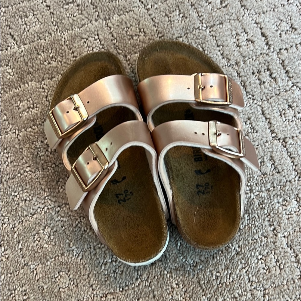Birkenstock Rose Gold Sandals with Adjustable Straps and Cork Footbed 27